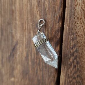 Clear Crystal Point Pendant Necklace Charm - Wrapped Wire Design P410